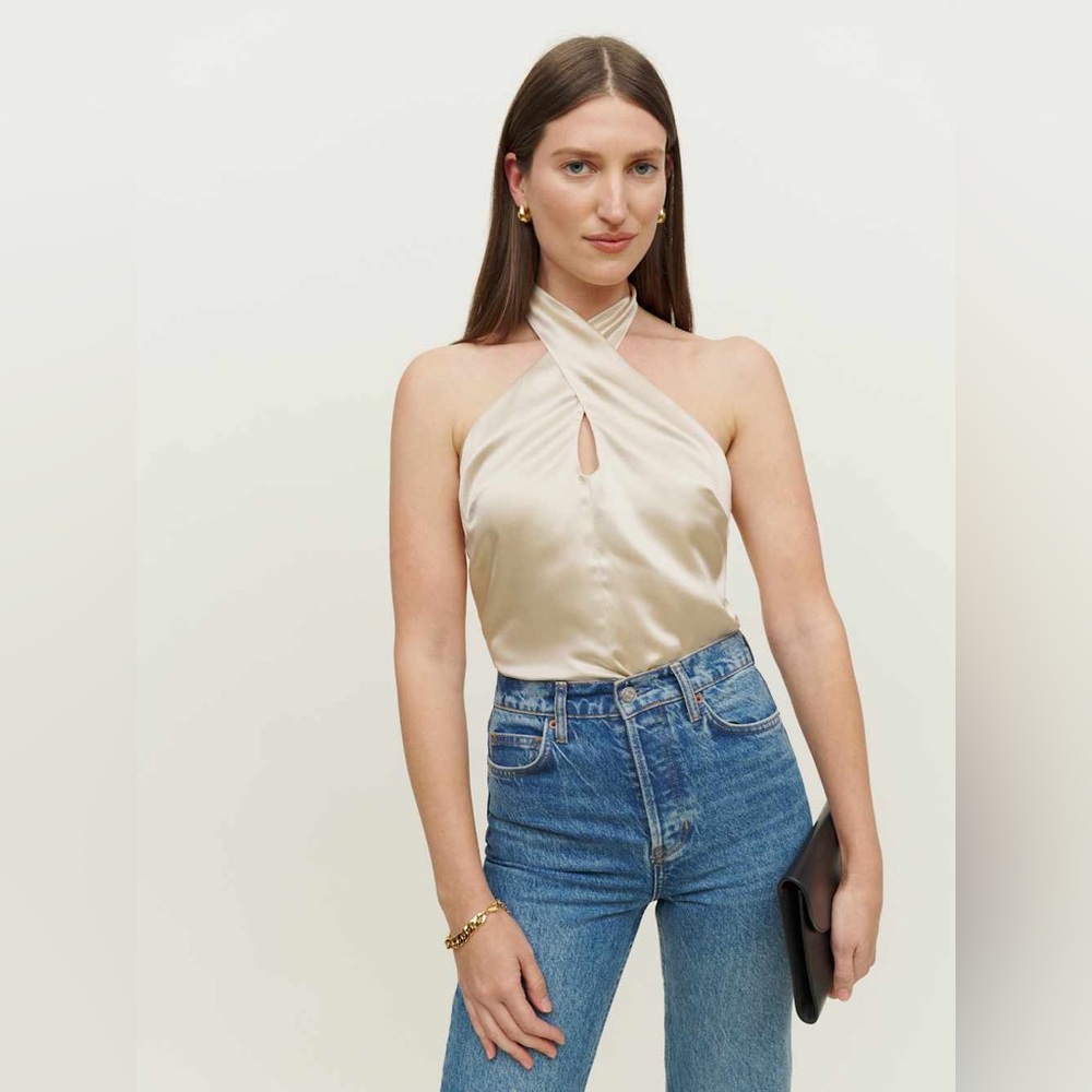 Reformation Cream Satin Halter Top